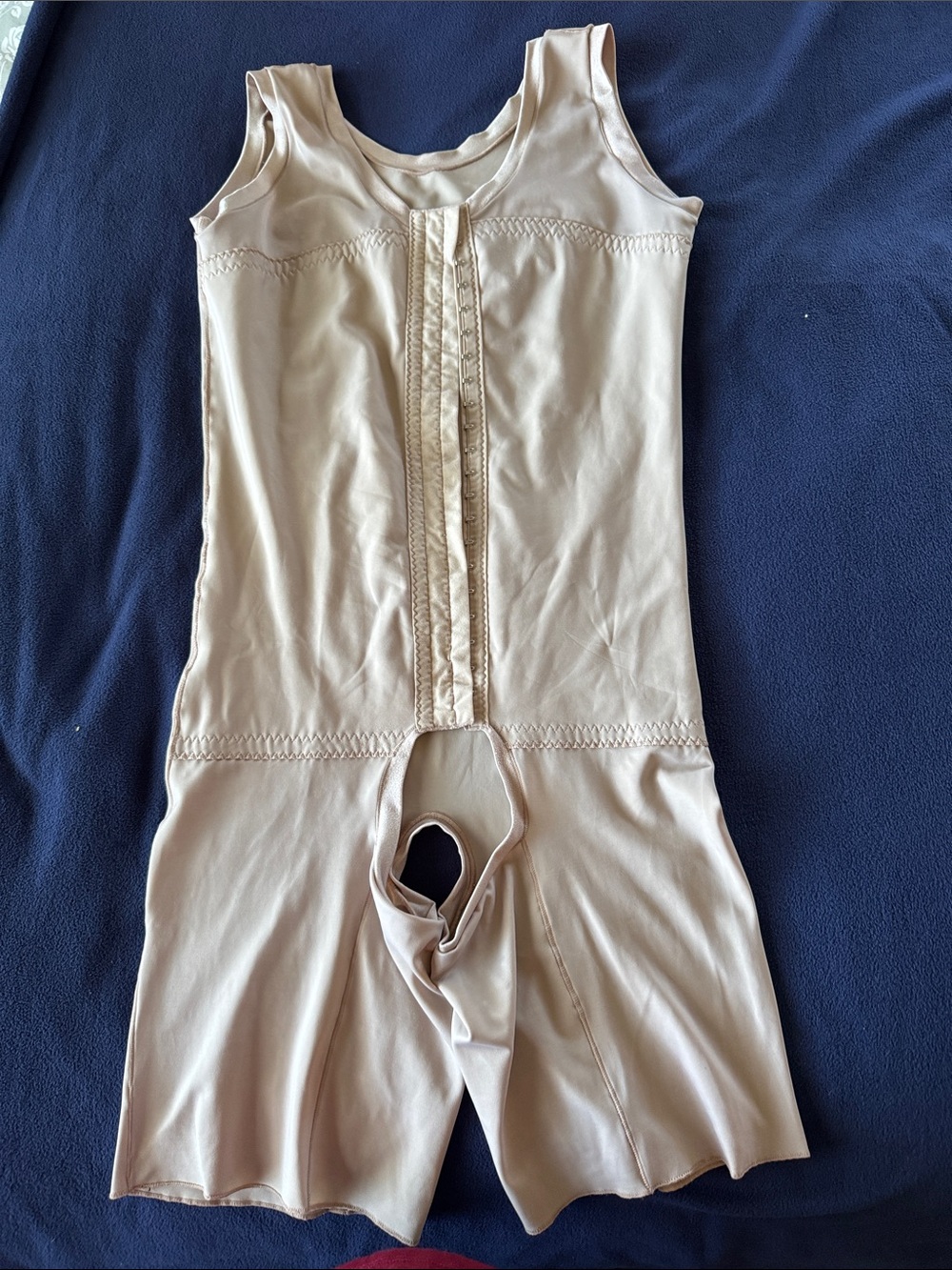 Beige Full-Body Shapewear Romper with Front Hook Closure